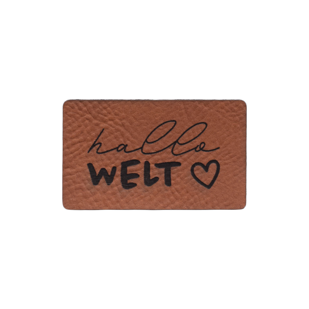 Kunstlederlabel "Hallo Welt - Herz"