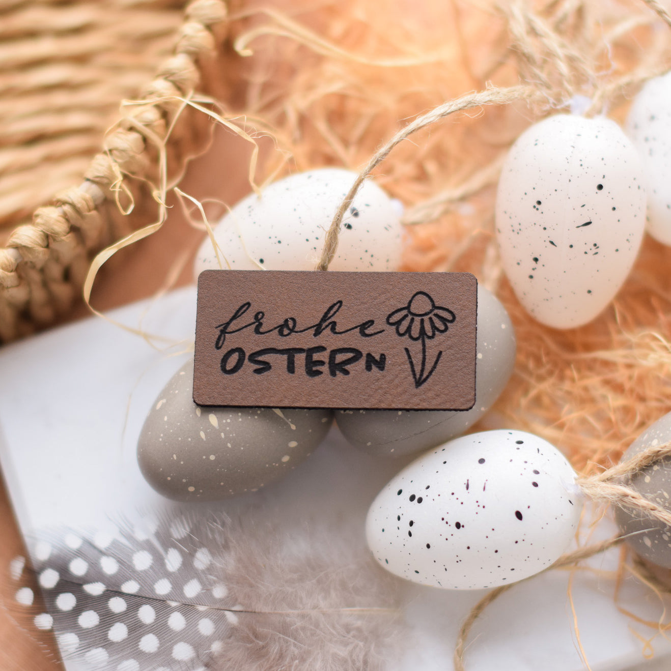 Kunstlederlabel "Frohe Ostern - Blume"