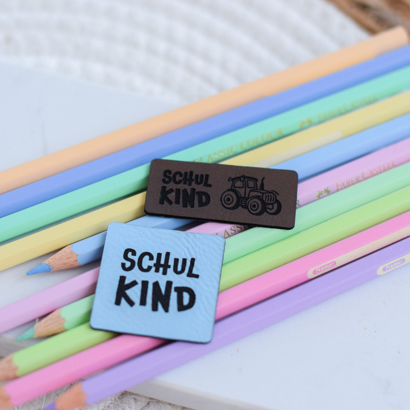 Kunstlederlabel "Schulkind Traktor"