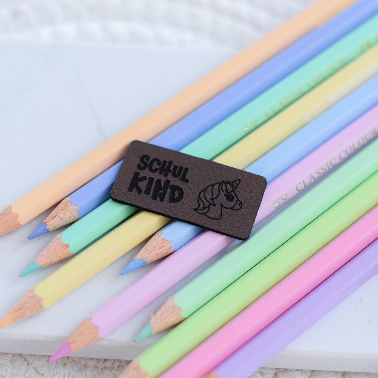 Kunstlederlabel "Schulkind Einhorn"