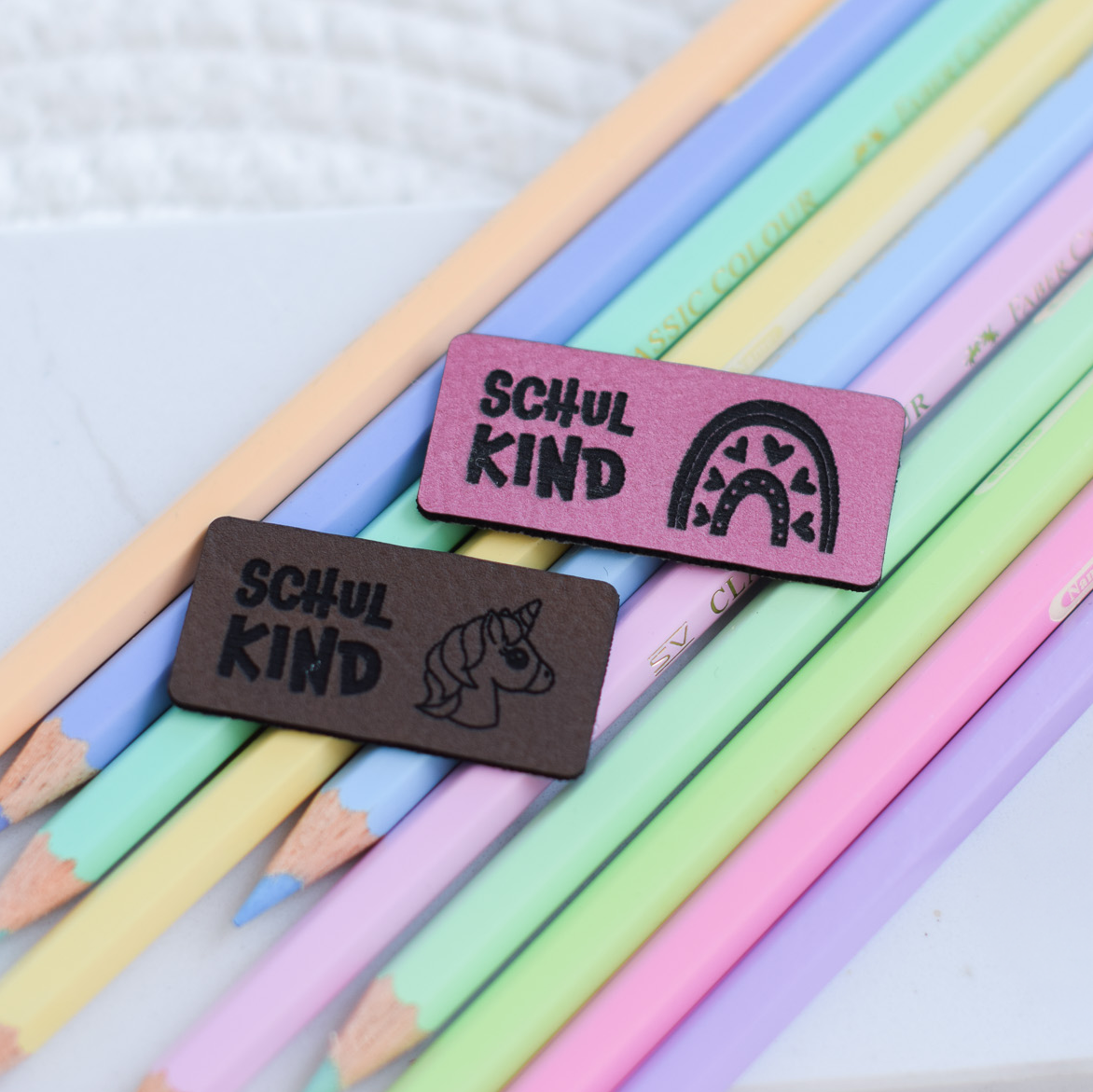 Kunstlederlabel "Schulkind Einhorn"